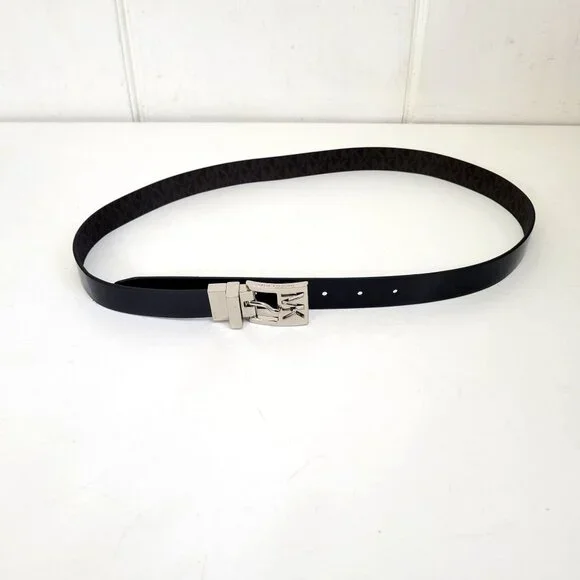 Michael Kors Black Patent Leather Belt With Silver Buckle - Picture 4 of 4